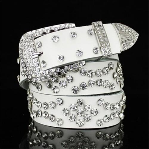 Western Cowgirl Cowboy Style Rhinestones Belt Bling Studded Crystal Belts For Women Men Fashion Genuine Leather belt Street Punk