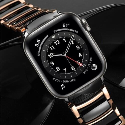 Ceramic + Metal strap Compatible with Apple watch 44mm 42mm 40mm 38mm Stainless steel replacement belt for iwatch 6 5 4 3 2 1 SE