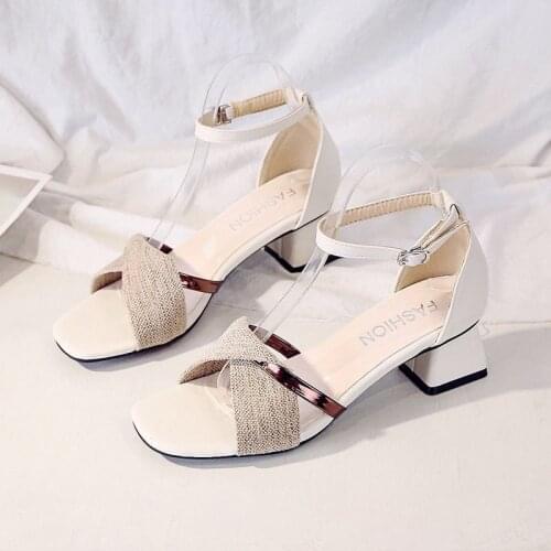 Newly Arrived Fashion Sandals For Women Shoes 2021 Summer Open-Toed Mid-Heel Buckle Strap Sandals Women Shoes High Heels