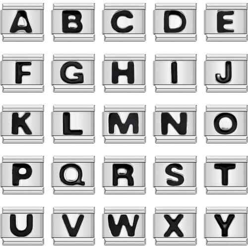 Hapiship Original Daisy Black 26 Letters A-Z Italian Links Charm Fit 9mm Stainless Steel Bracelet Jewelry DIY Making DJ006