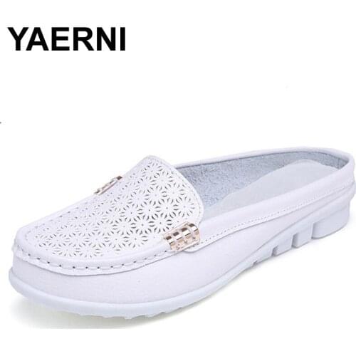 YAERNI solid genuine leather women shoes summer sandals women slippers top quality flip flops slides flats sandals for woman