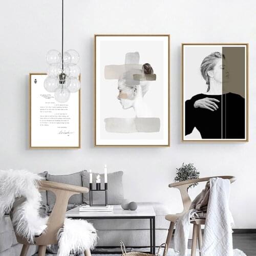 Modern Sketch Fashion Girl Canvas Painting Black White Letter Wall Art Poster Print decorative Picture for Living Room Bedroom
