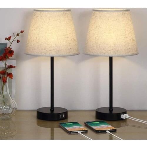 Modern Table Lamp with Dual USB Charging Ports Desk Lamps, 3-Way Dimmable 41cm Tabletop Light for Livingroom, Bed Room