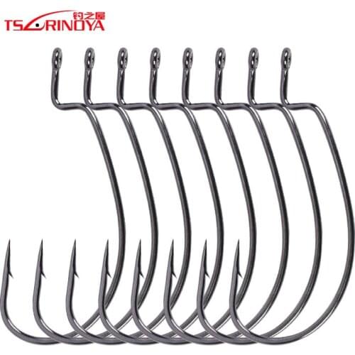 TSURINOYA 8Pcs 3/0# 4/0# Crank Fishing Hook High Carbon Steel Black Nickle Barbed Hook For Soft Bait Pesca Hooks Fishing Peche
