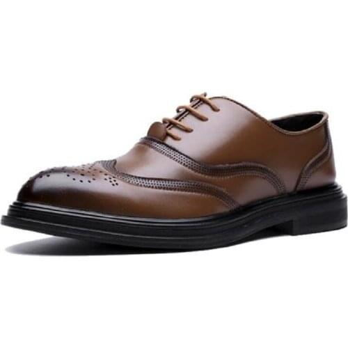 Fashion Spring Autumn British Style Genuine Leather Men Business Leather Shoes Man Brogue Pointed Toe Office Oxfords 20181211