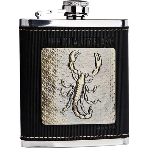 High grade Mens 304 stainless steel flask,portable outdoor small hip flask 7 oz scorpion wine set