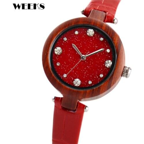 Women Wood Watch Rhinestone Diamond Small Leather Band Ladies Watches Bamboo Wooden Wristwatch Female Clock relogio masculino