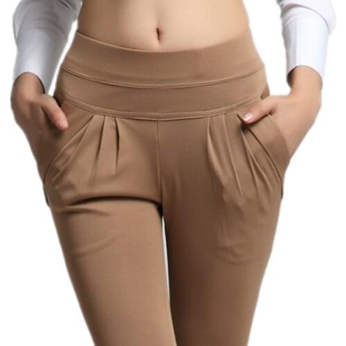 Fashion Women Harem Pants Mid Waist Summer Plus Size Loose Classic Trousers Female Pleated Solid Black Female Pants