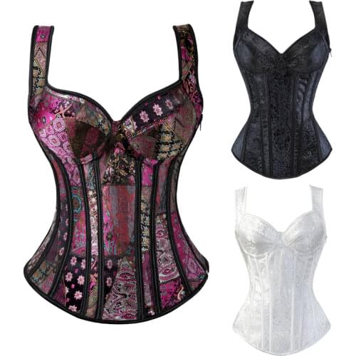 Sexy Steampunk Zipper Corset Plus Size Retro Cosplay Bustier Party Dress Black Lacing-up corselet Women Top