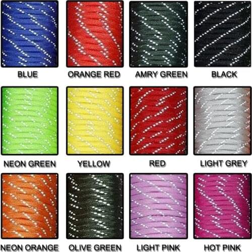1pcs 100FT Reflective Material 7 Core Reflective Parachute Cord Lanyard Paracord For Buckles Bracelet 12 Colors