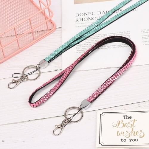 1PC Rhinestone Bling Lightweight Lanyard Badge ID Card Holder Neck Strap Sparkly Clip Mobile Phone Hanging Rope Office Necklace