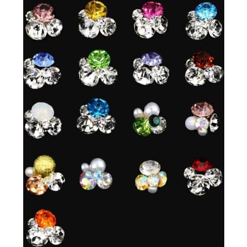 10 Pcs/Lot Bright Gem Nail Charms Rhinestones 11*12mm Flowers Design Nails Strass Metal Studs 3D Nail Art Decorations Tool DIY