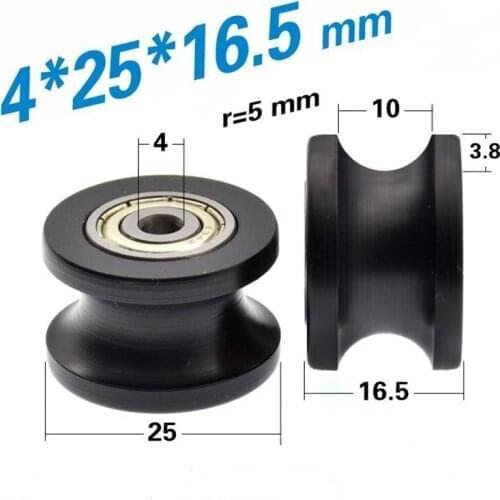 100pcs U groove POM Plastic coated bearing 634ZZ 4*25*16.5mm track guide roller bearing wheel nylon wrapped pulley for 10mm rail