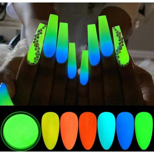 12 Boxes/Set Glow In Dark Glitter Nail Phosphorescent Powder Pigment Luminous Shining IDY Nail Art Decorations