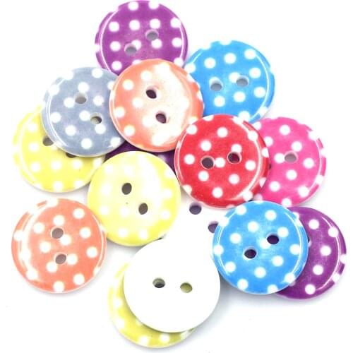 20PCS 18mm Mixed Round Plastic Sewing Buttons White Dot Pattern 2 Holes DIY Apperal Scrapbook Crafts Decor Repair Accessories