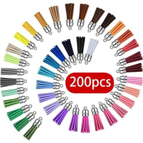 200pcs Leather Tassel Pendants Jewelry Faux Suede Tassel with for Keychain Straps DIY Accessories U90F