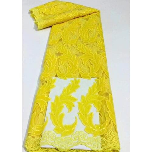 2021 Yellow Color Milk Silk fabric With Sequins Nigerian Tulle Lace Fabric For Wedding Dress NI5000-2