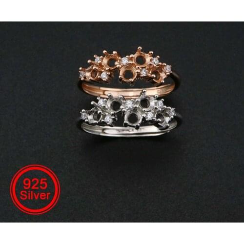 3MM Round Prong Ring Settings Blank 5 Stones Adjustable Rose Gold Plated Solid 925 Sterling Silver DIY Bezel Tray 1210075