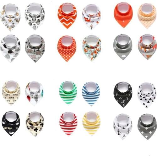 4Pcs/Lot Soft Comfortable Colorful 100% Organic Cotton And Baby Bandana For Boys &Girls Infant Adjustable Snaps Saliva Baby Bibs