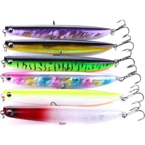 6PCS Topwater Floating Pencil Minnow Fishing Lure 120mm 18g Artificial Crankbait Surface Hooks Fishing Tackle