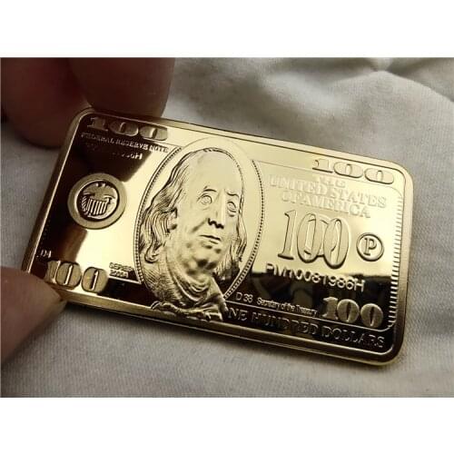 USA 100 Dollar Bullion 24k Gold Bar American Metal Coin Golden Bars USD Collection Gift