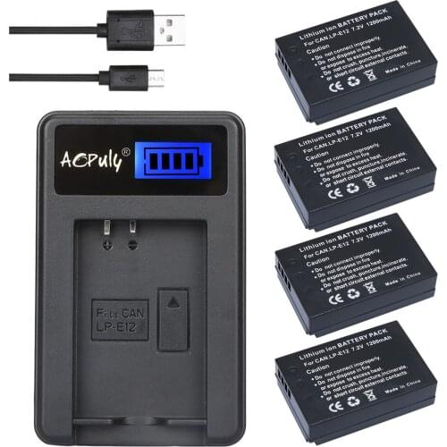 AOPULY 4x batterie LP-E12 LP E12 battery +LCD USB Charger for Canon EOS Rebel SL1 100D EOS100D SLR M M2 KISSX7 EOSM EOSM2 Camera