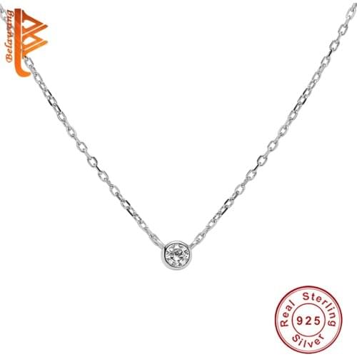 BELAWANG 100% 925 Sterling Silver Small Round Crystal Pendant Necklace Elegant Necklace For Women Wedding Jewelry
