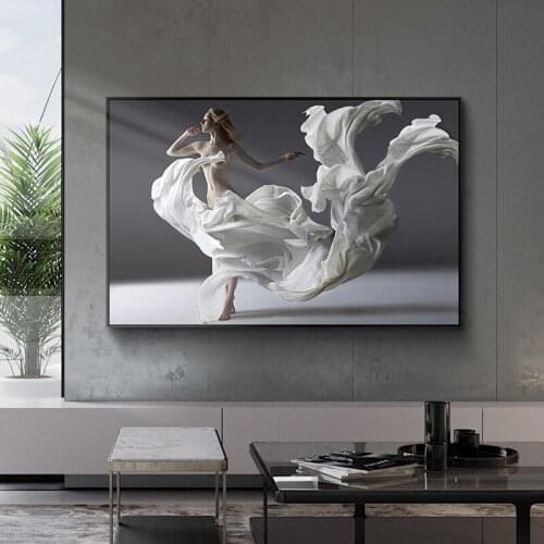 White Ribbon Women Body Art Figure Pictures Nordic Poster Modern Canvas Painting Dance Wall Art Painting Living Room Home Decor