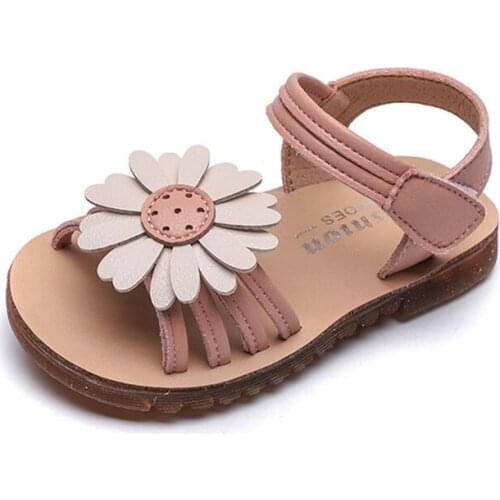 CUZULLAA Baby Girls Flower Beach Sandals Kids Summer Shoes 2020 Baby Children Hook & Loop Soft Bottom Sandals Size 15-25