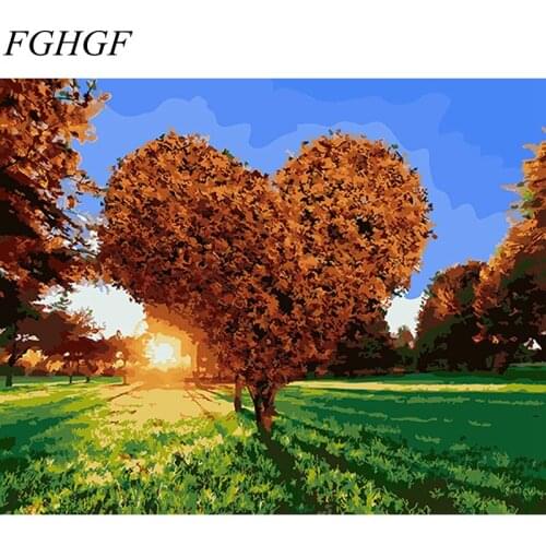 FGHGF Frameless Heart Tree DIY Painting By Numbers Acrylic Paint On Canvas Modern Wall Art Picture Hand Painted