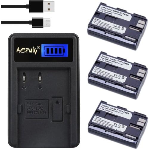 Hot 3x 2650mah bateria BP-511 BP 511 BP511 BP-511A BP511A Battery + LCD USB Charger for Canon EOS 40D 300D 5D 20D 30D 50D camera
