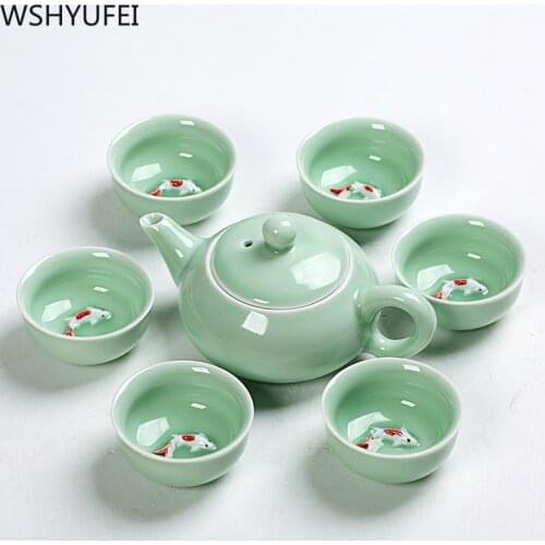 Chinese Tea set Porcelain Celadon Fish Teacup Set Teapot Drinkware Ceramic China Tea set Tea Set Ceramic cup Tea ceremony gift