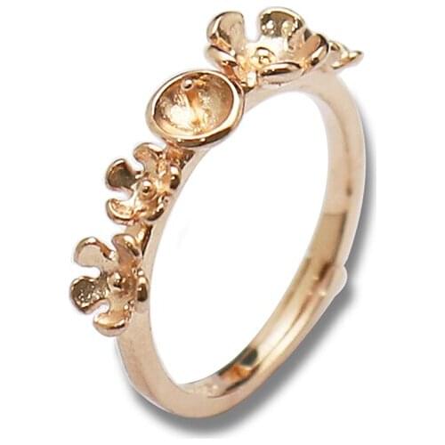 Beadsnice ID31044smt17 Sterling Silver 925 Adjustable Ring Blanks Flowers Engagement Rings Fit 5mm Round Cabochon