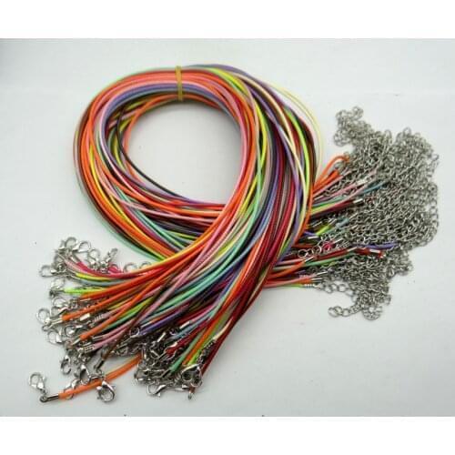 Wholesale 1.5mm color Wax Leather cord necklace rope 45cm with Lobster clasp good quality leather necklace rope 50pcs