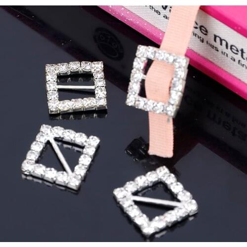 2019New 100Pcs Square Rhinestone Buckles Diamond Buttons Invitation Ribbon Slider For Wedding BK05-BK06