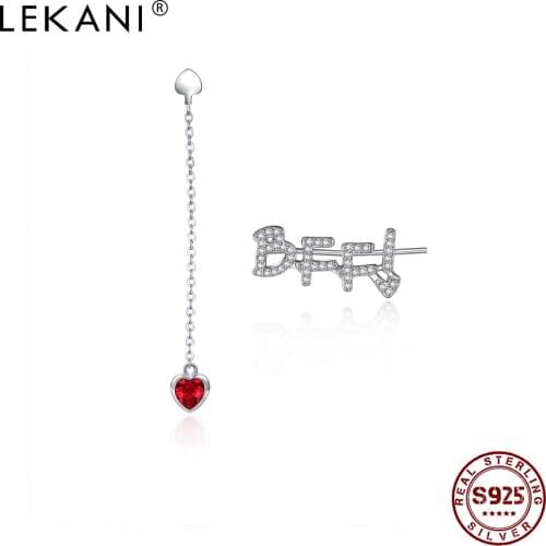 LEKANI 925 Sterling Silver Womens Earrings Fashion Heart Ladies Chain Earrings Exquisite Austria Crystals Romantic Anniversary