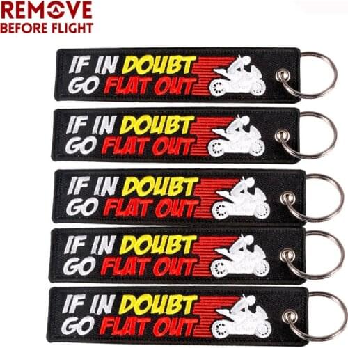 5 PCS/LOT Fashion Car Keychains for Motor IF IN DOUBT GO FLAT OUT Embroidery Letter Car Key Chain Bijoux Gifts Tag Porte Clef