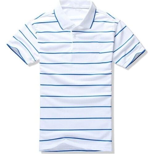 Men Polo Shirt 2019 Summer Men Business Casual Breathable White Striped Short Sleeve Polo Shirt Pure Cotton Work Clothes Polos