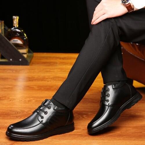 Winter plush Leather Shoes Men Oxford Leather Fashion Office party black Luxury Brand Formal Party Mens lace up breathable shoes