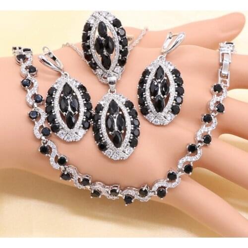 XUTAAYI 4 Pcs New Fashion CZ Necklace Earring Bracelet and Ring Sets Famous Brand Jewelry sets Womens Accessories W-001