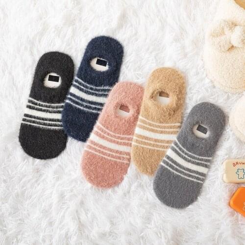 Socks Women Striped Short thick Invisible Warm Socks Winter Spring Slippers Mink cashmere Socks Ladies Bear Ankle Sock Girls Sox
