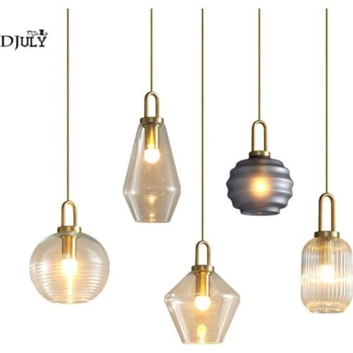Postmodern stripe glass bottle pendant lights for bedroom kitchen dining room home deco led hanging fixtures suspension luster
