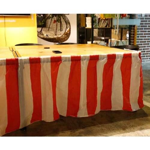 PVC Striped Table Skirt Circus Theme Table Skirt Double-sided Tape Design Home Kitchen Table Decoration Party Festival Supplies