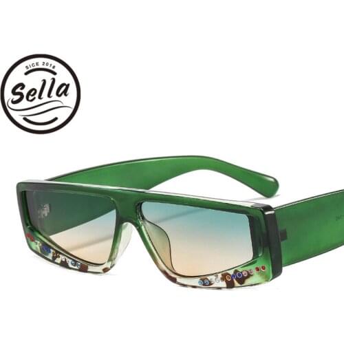 Sella European Ins Hot Style Colorful Crystal Decoration Candy Color Frame Rectangle Men Women Fashion Sunglasses Gafas Desol