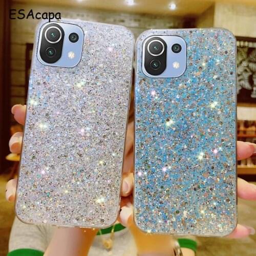 Clear Silicone Glitter Phone Case For Xiaomi Mi 11 10T Lite 10i 5G Bling Sequins Soft TPU Cover For Xiaomi Poco F3 Pro X3 NFC M3