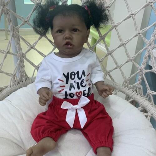 56CM real doll bebe reborn toddler girl black skin soft full body silicone reborn African baby doll surprice