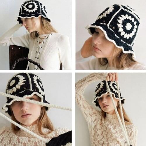 634C Fisherman Hat 100% Hand-Made Knitted in Floral Design for All 4 Seasons