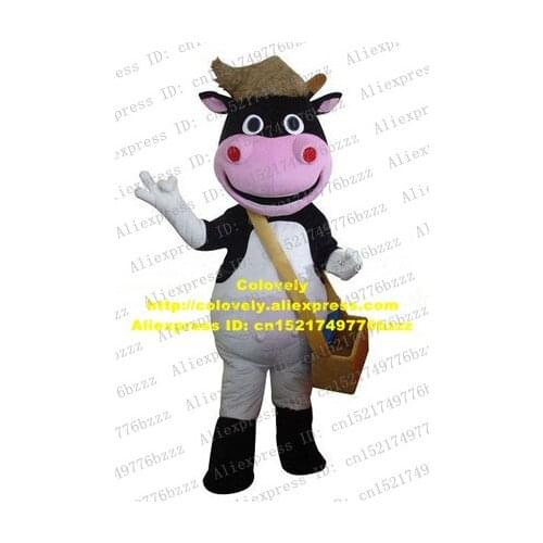 Lucky Dairy Cow Milch Cow Dairy Cattle Bull Ox Cattle Calf Bovini Mascot Costume With Brown Bag Blue Eyes No.4563 Free Ship