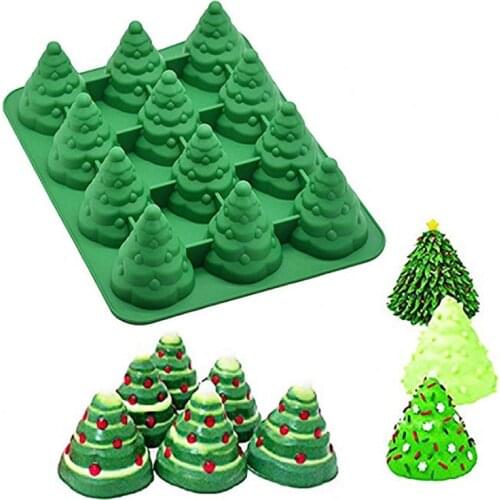 12 Christmas Tree Silicone Cake Mold for Chocolate Mousse Ice Cream Jello Pudding Dessert Baking Pan Bakeware Decorating Tools