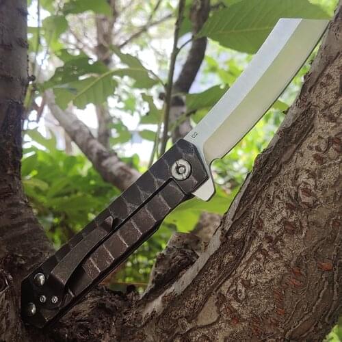 T-Head D2 Steel Ball Bearing Folding Knife, Side Bomb Outdoor Little Knife, Sharp Self-Defense Assault Hunting Expedition Knife